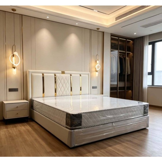 Gold bar checkered bed frame