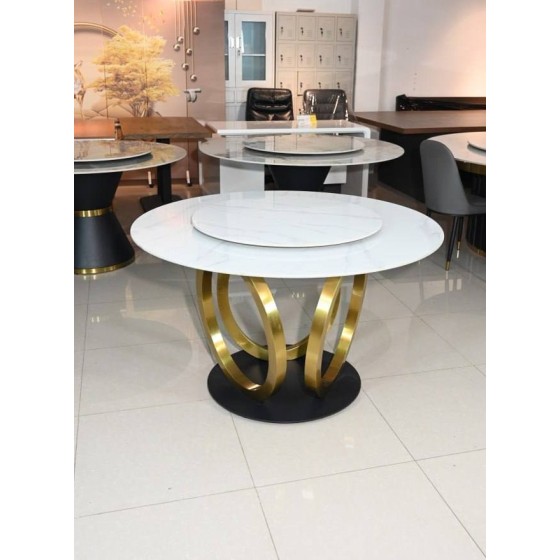 Three round stone slab dining tables